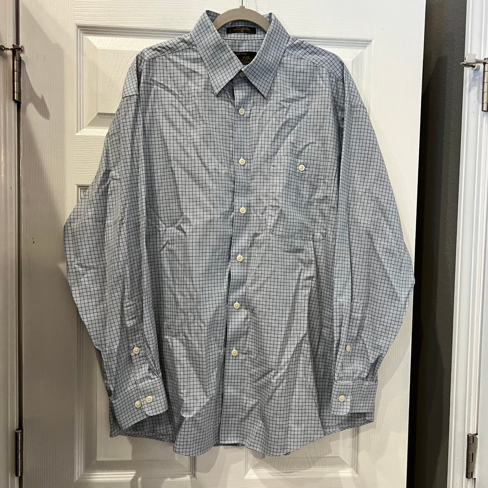 Orvis Button Down Shirt Cotton Blue White Check Signature Collection XL